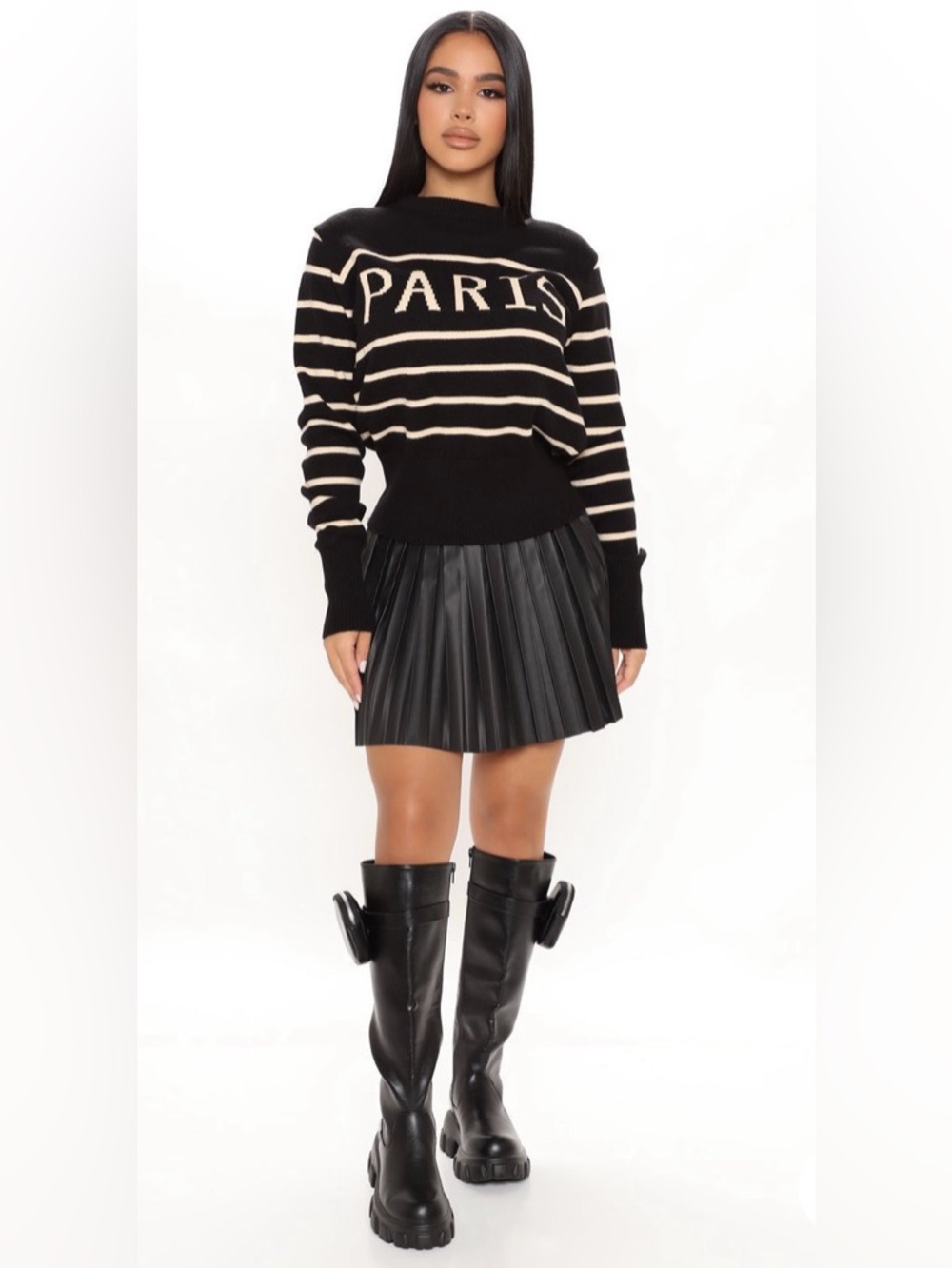 Fashion Nova J’Adore Paris Striped Sweater Black/Cream Size 1X